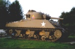 The sherman tank in front of the museum